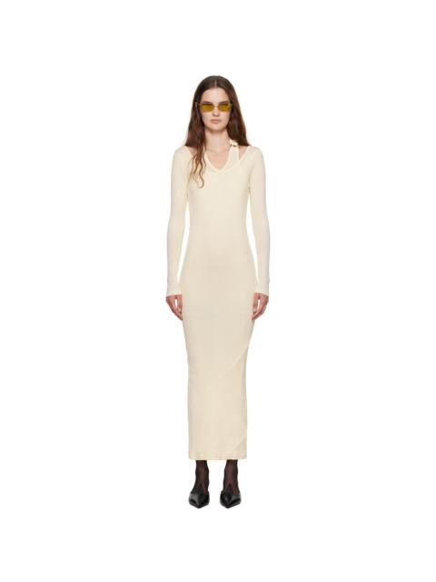 Jean Paul Gaultier Off-White Ribbed Twisted Double Layer Piercing Midi Dress