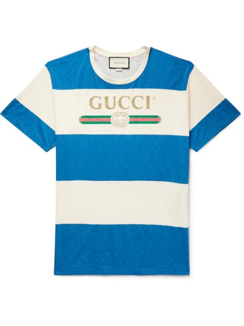 GUCCI Logo-Print Striped Cotton and Hemp-Blend T-Shirt