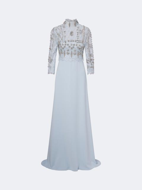 COSTARELLOS Brona embellished lace-paneled crêpe gown
