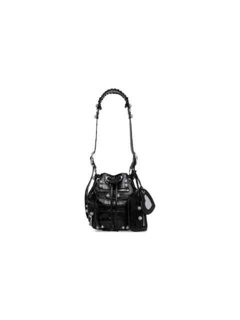 BALENCIAGA le cagole xs bucket bag crocodile embossed with rhinestones