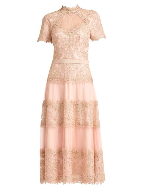 TADASHI SHOJI Women's Stelly Lotus-Embroidered Tulle Cocktail Dress - Petal Gold