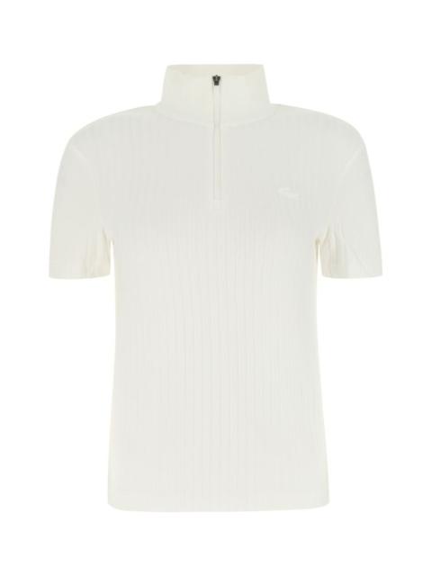 White stretch viscose blend polo shirt