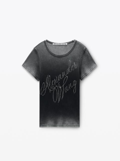 Alexander Wang Crystal Hotfix Tee in Ribbed Jersey