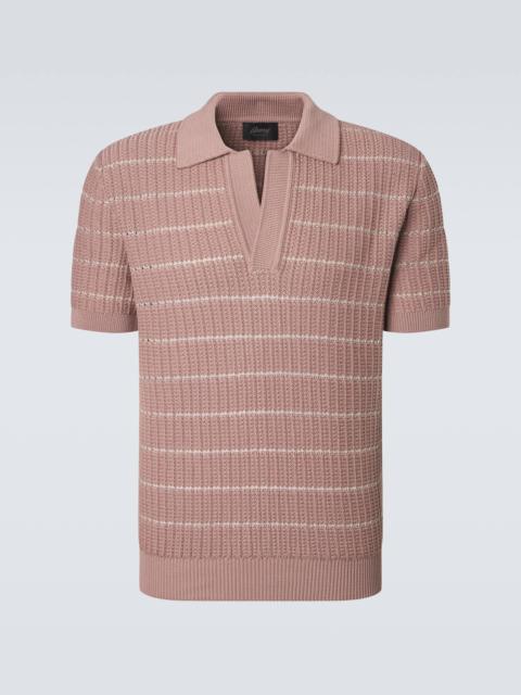 Brioni Embroidered cotton and linen polo shirt