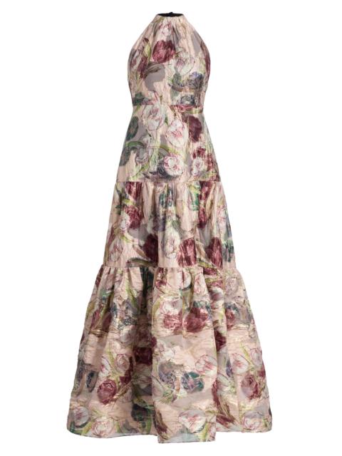 MILLY Women's Gizelle Brocade Halterneck Gown - Blush Multi