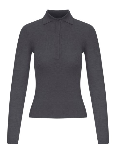 Max Mara GREY RIBBED KNIT POLO SHIRT