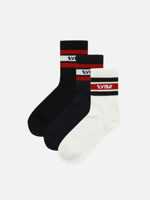 EVISU THREE-PACK LOGO AND STRIPES JACQUARD SHORT SOCKS