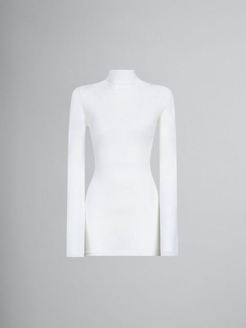 Marni WHITE FITTED JUMPER WITH RIBBED TURTLE NECK