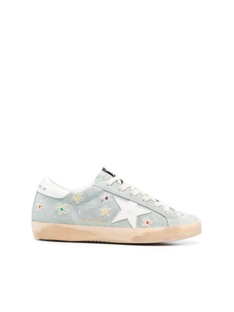 Superstar floral-embroidered suede sneakers