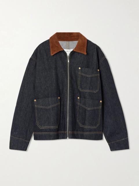 SLVRLAKE Casey suede-trimmed denim jacket Dark denim