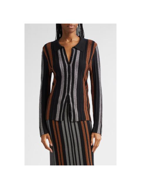 ZANKOV ZANKOV Shimmer Stripe Rib Cardigan in Black Multi at Nordstrom