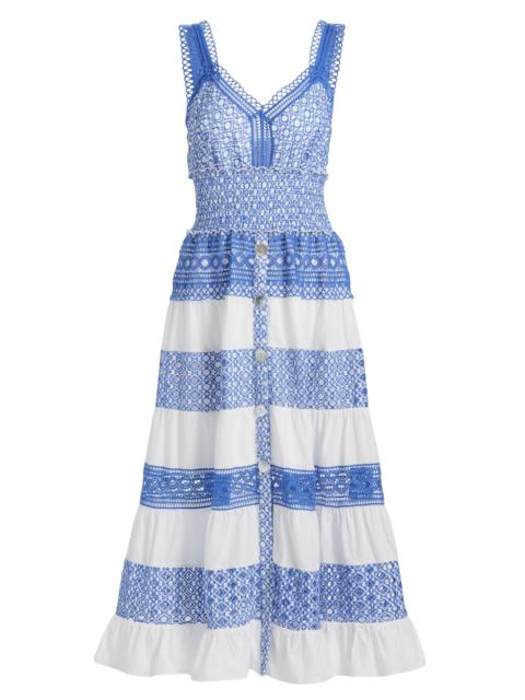 MILLY Women's Eyelet-Trim Striped Cotton Midi-Dress - White Blue