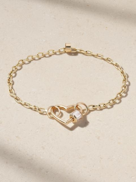 MARLA AARON Baguette Baby Heart Lock + Pulley Chain 14-karat gold diamond bracelet Gold