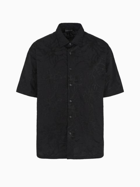 Oversized, short-sleeved poplin shirt with all-over ramage embroidery