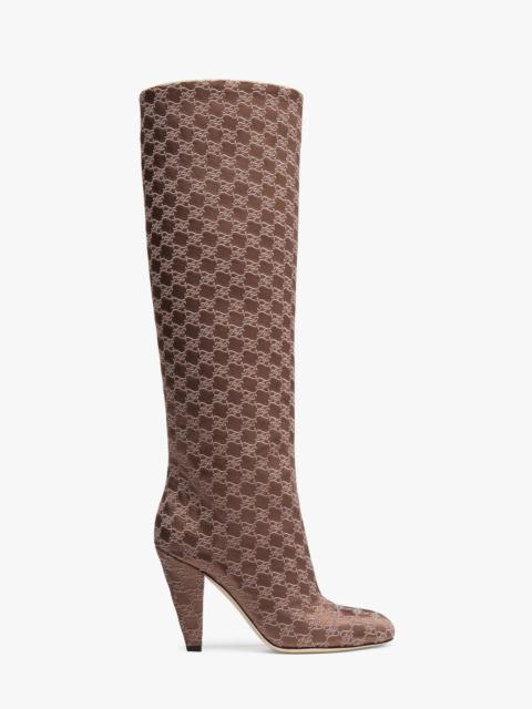 FENDI High-heeled boots in brown fabric