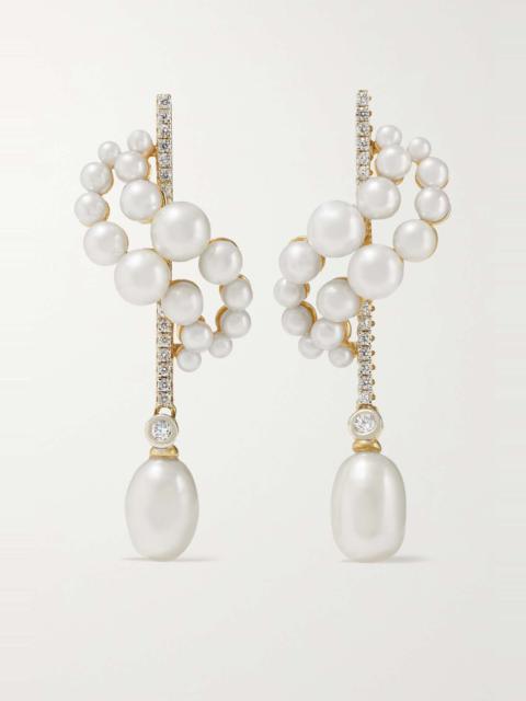 MATEO 14-karat gold, pearl and diamond earrings