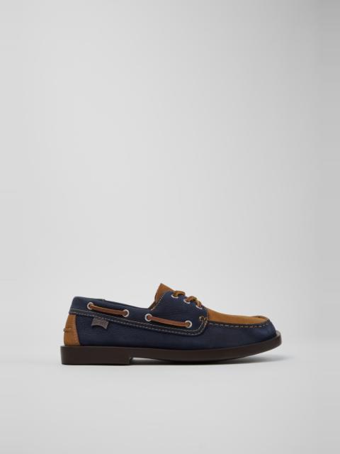 CAMPER Twins Blue and Brown Nubuck Nautical Moccasins for Men.