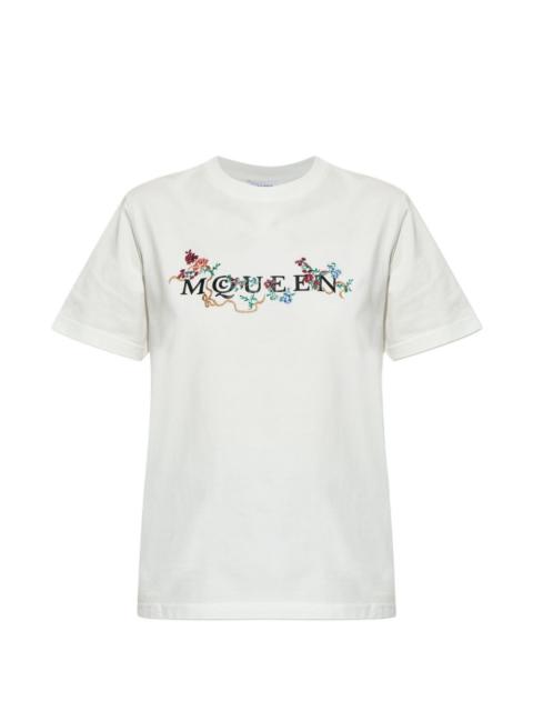 Alexander McQueen floral-embroidered logo T-shirt