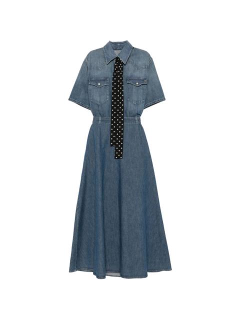 Valentino polka-dot-tie denim midi dress