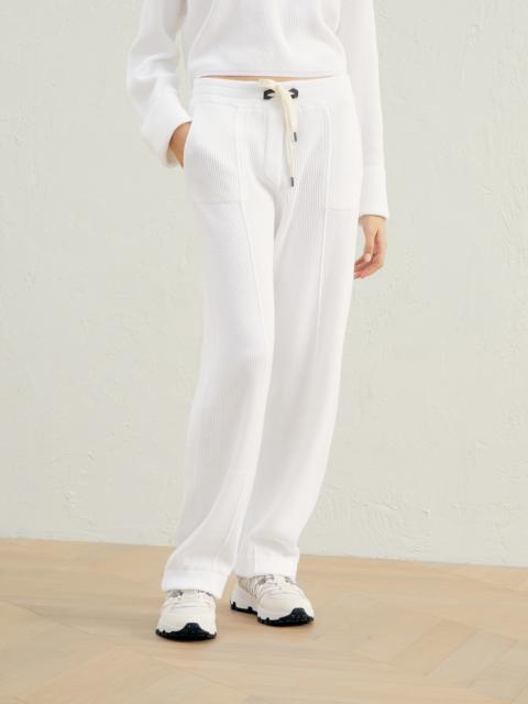 Brunello Cucinelli Cotton English rib knit trousers with shiny eyelets