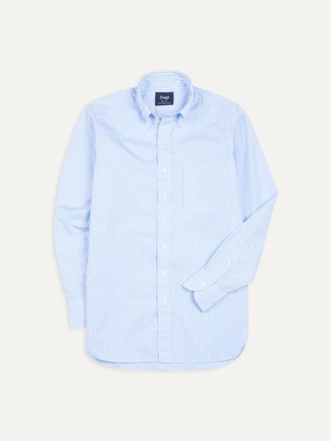 Drake's Light Blue Bengal Stripe Cotton Poplin Button-Down Shirt