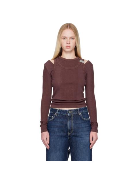 Jean Paul Gaultier Burgundy Rib Cutout Fastener Top