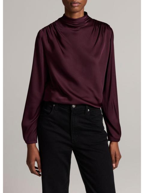 Vince Silk-Blend Draped Cowl-Neck Long-Sleeve Top