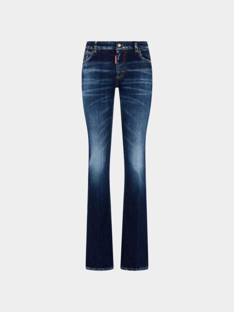 DSQUARED2 DARK CLEAN WASH MEDIUM WAIST FLARE TWIGGY JEANS