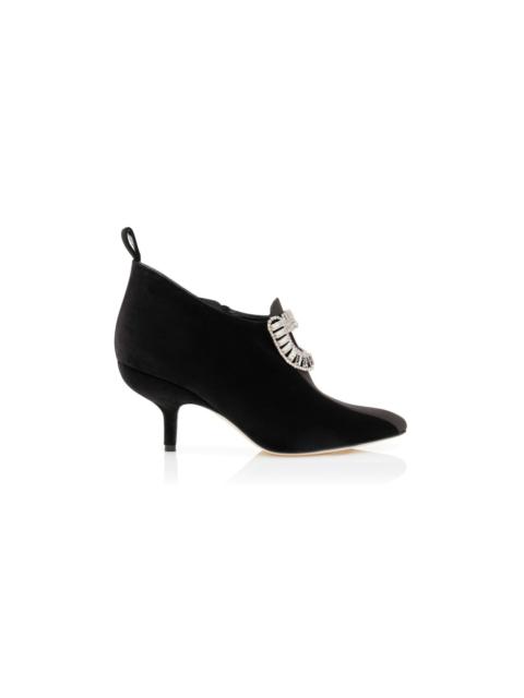 Manolo Blahnik Black Velvet Embellished Ankle Boots