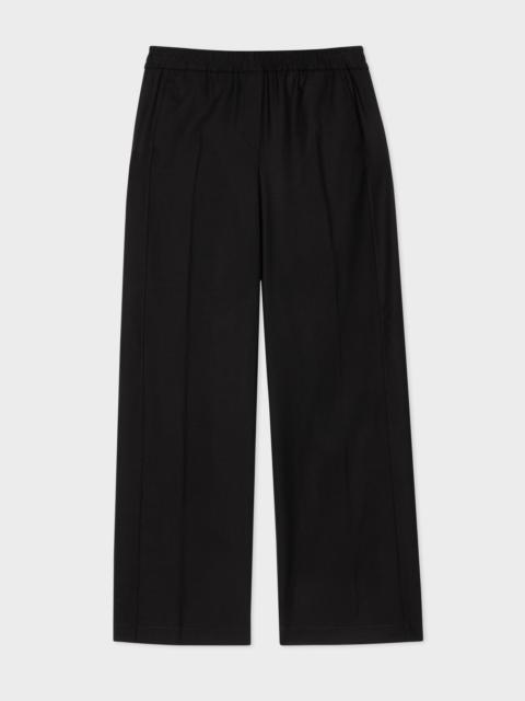 Wool Black Drawstring Wide-Leg Trousers