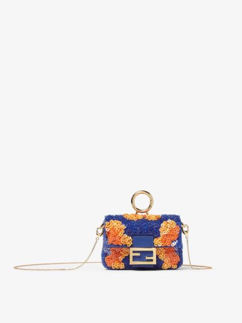 FENDI Nano Baguette Charm Multicolor beads and sequin charm with floral embroidery