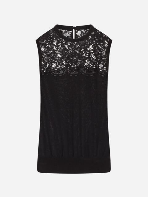 Dolce & Gabbana Sleeveless virgin wool and lace top
