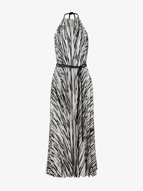 Frida Halter Dress in Printed Sheer Pleated Chiffon