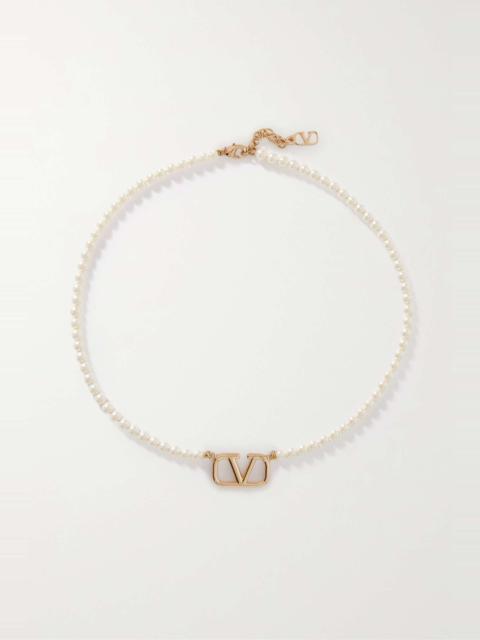 VLOGO gold-tone faux pearl necklace