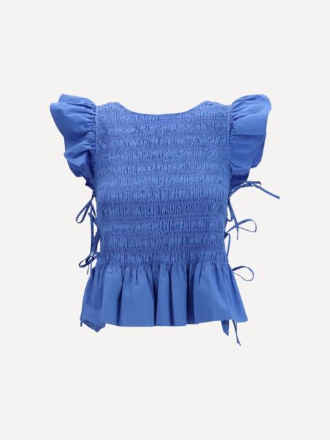 GANNI Ruched cotton Top with side bows