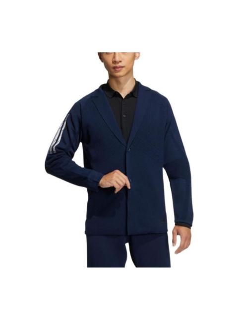 Men's adidas Taylored Jkt Stripe Lapel Zipper Cardigan Long Sleeves Jacket Dark Blue HG1664