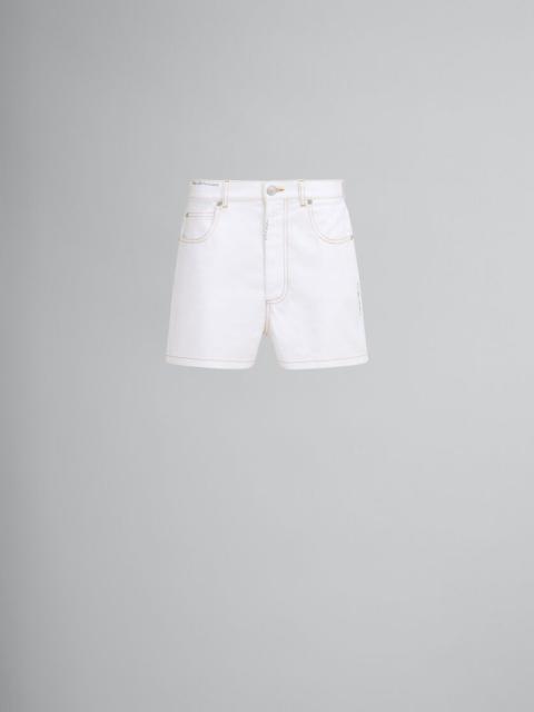 Marni WHITE DENIM SHORTS WITH FLOWER PATCH