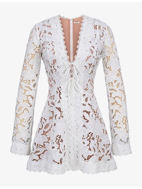 House of CB Bianca Lace-Sleeve Woven Mini Dress