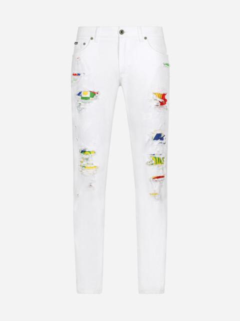 Slim-fit stretch jeans with silk details