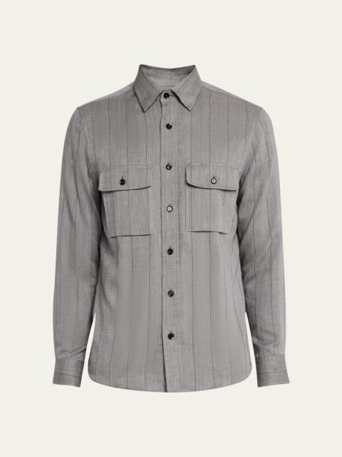 Men's Cotton and Cashmere Stripe Casual Button-Down Shirt