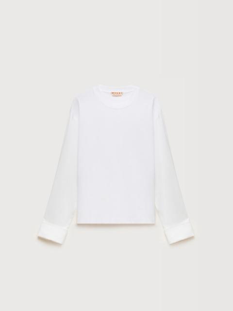 Marni WHITE COTTON T-SHIRT WITH SHIRT SLEEVES