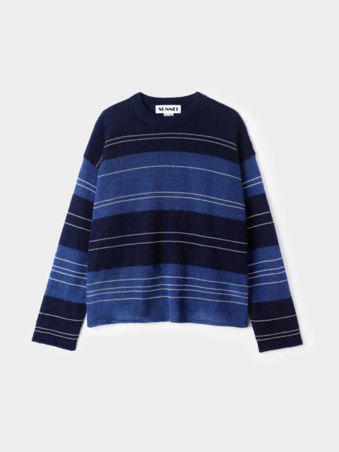 SUNNEI MOHAIR CREWNECK JUMPER / blue & dark blue stripes