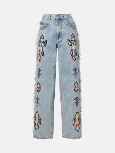 Isabel Marant Étoile Maella embroidered fringed straight jeans