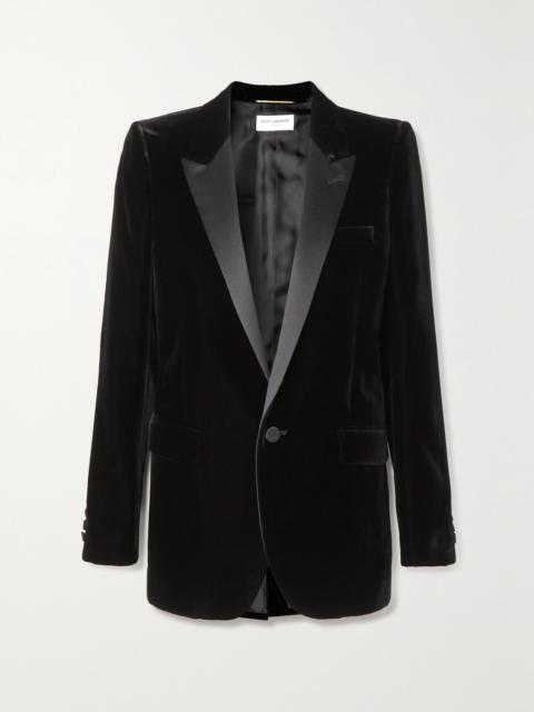 SAINT LAURENT Satin-trimmed velvet blazer Black
