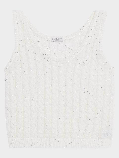 Brunello Cucinelli Linen Pailette Charming Cable Scoop-Neck Tank Top