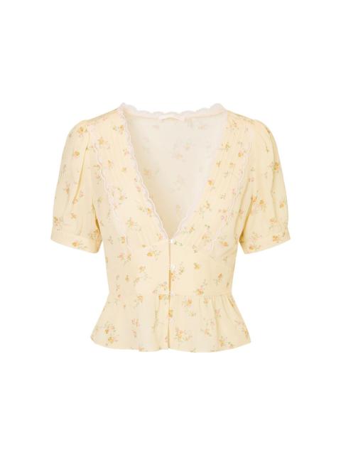 LoveShackFancy Bondy Lace Crepe Top yellow