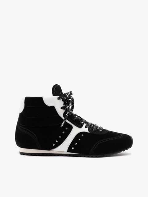 Larroudé Stella Mid Sneaker In Black Suede and White Leather