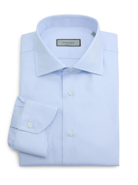 Canali Men's Solid Mini Pique Dress Shirt - Blue