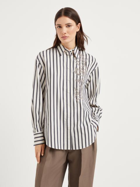 Regimental cotton and silk poplin shirt with glistening herbarium embroidery