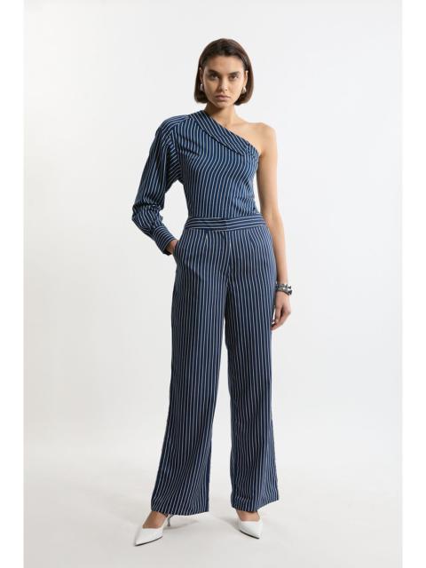 KAREN MILLEN Tall Striped Twill Wide Leg Woven Trouser